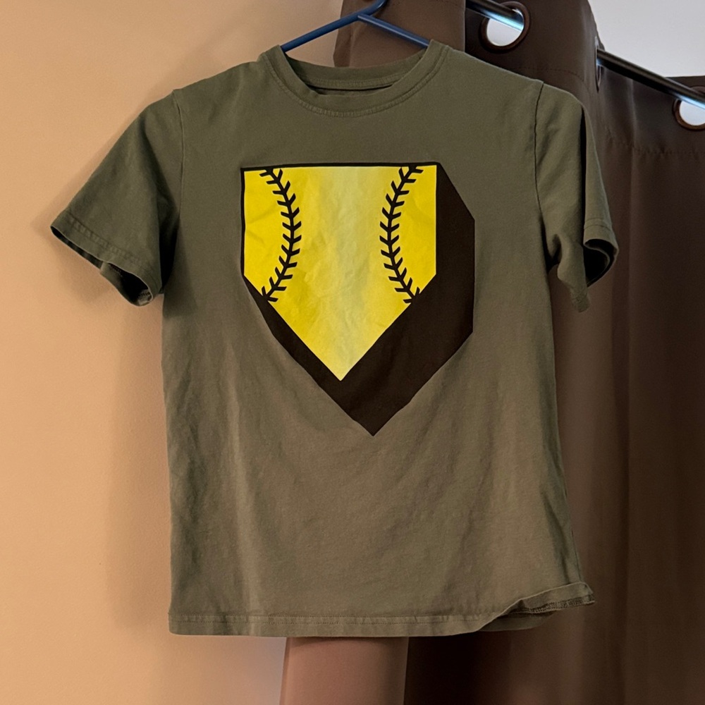 5/$25George Olive Green Short-Sleeve Tee with Yellow Baseball Home Plate Graphic